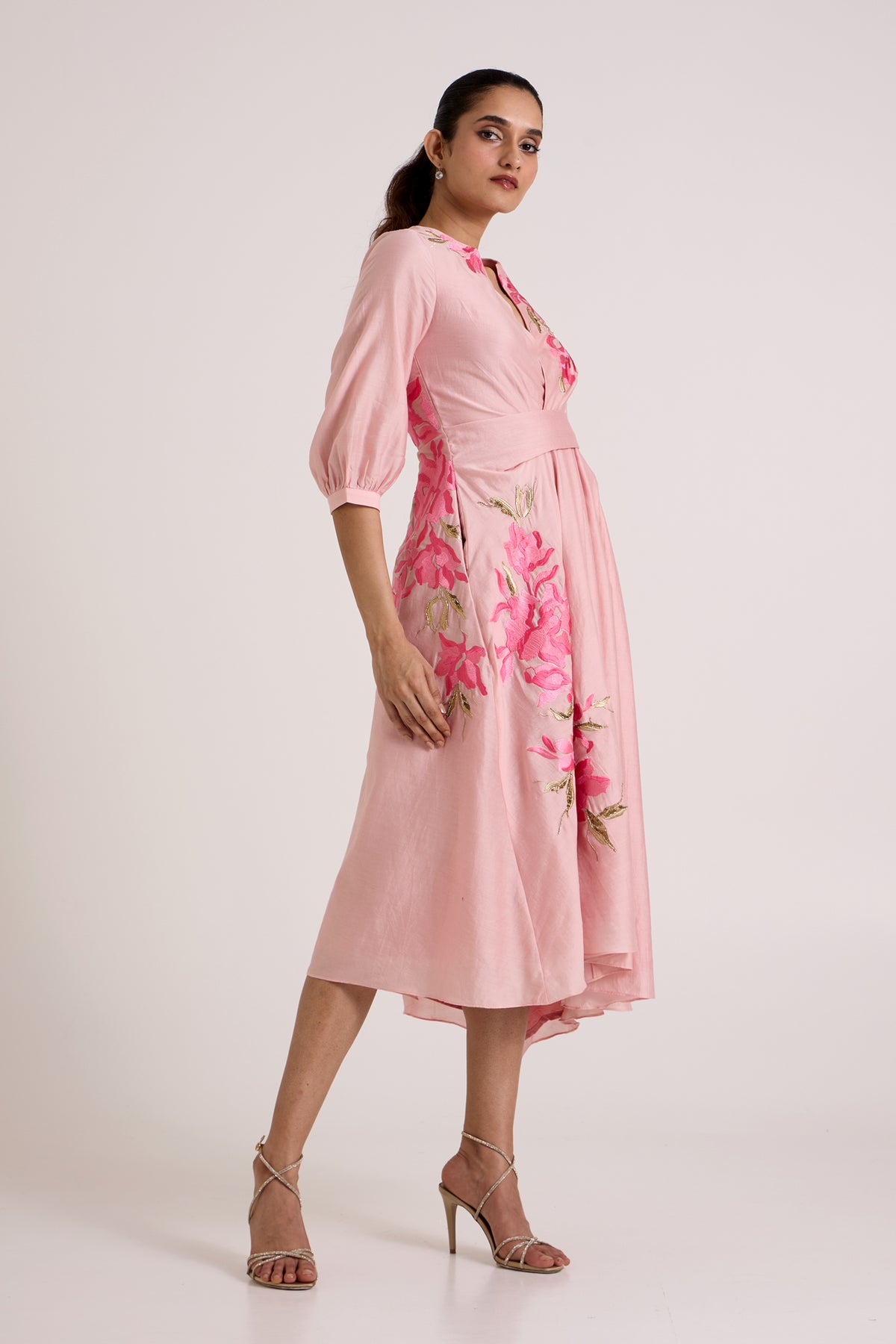Ice Pink Mezlyn - Pinched Waist Midi Dress