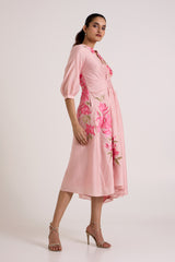 Ice Pink Mezlyn - Pinched Waist Midi Dress