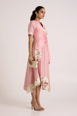 Ice Pink Raizin - Crossover Scarf Midi Dress