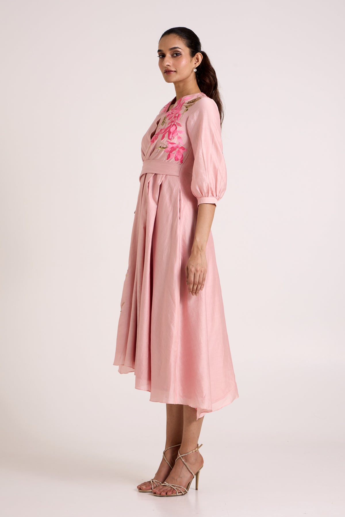 Ice Pink Mezlyn - Pinched Waist Midi Dress