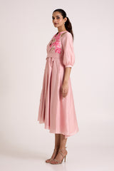 Ice Pink Mezlyn - Pinched Waist Midi Dress