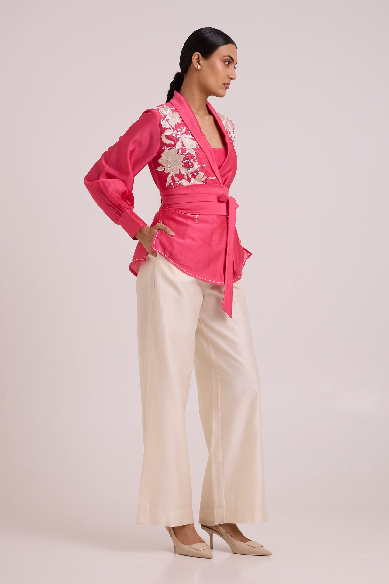 Petra - Wrap Blazer Top + Obi Belt + Pant Set