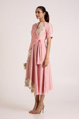 Ice Pink Raizin - Crossover Scarf Midi Dress