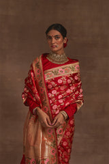 'Akash Kusum' Surkh Gyasar Benarasi Handloom Sari