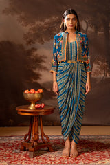 Aarani Embroidered Drape Dress Set
