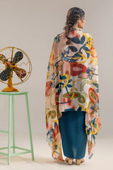Flora Embroidered Drape Skirt Set with a Cape