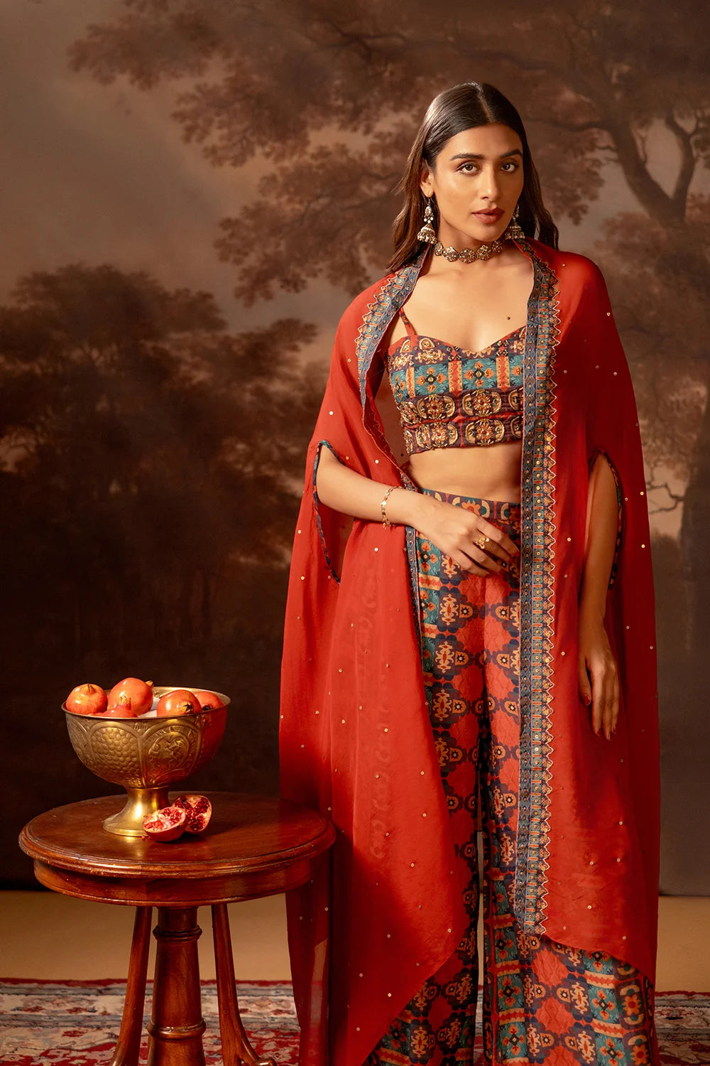 Orani Embroidered Co-ord Set with Cape