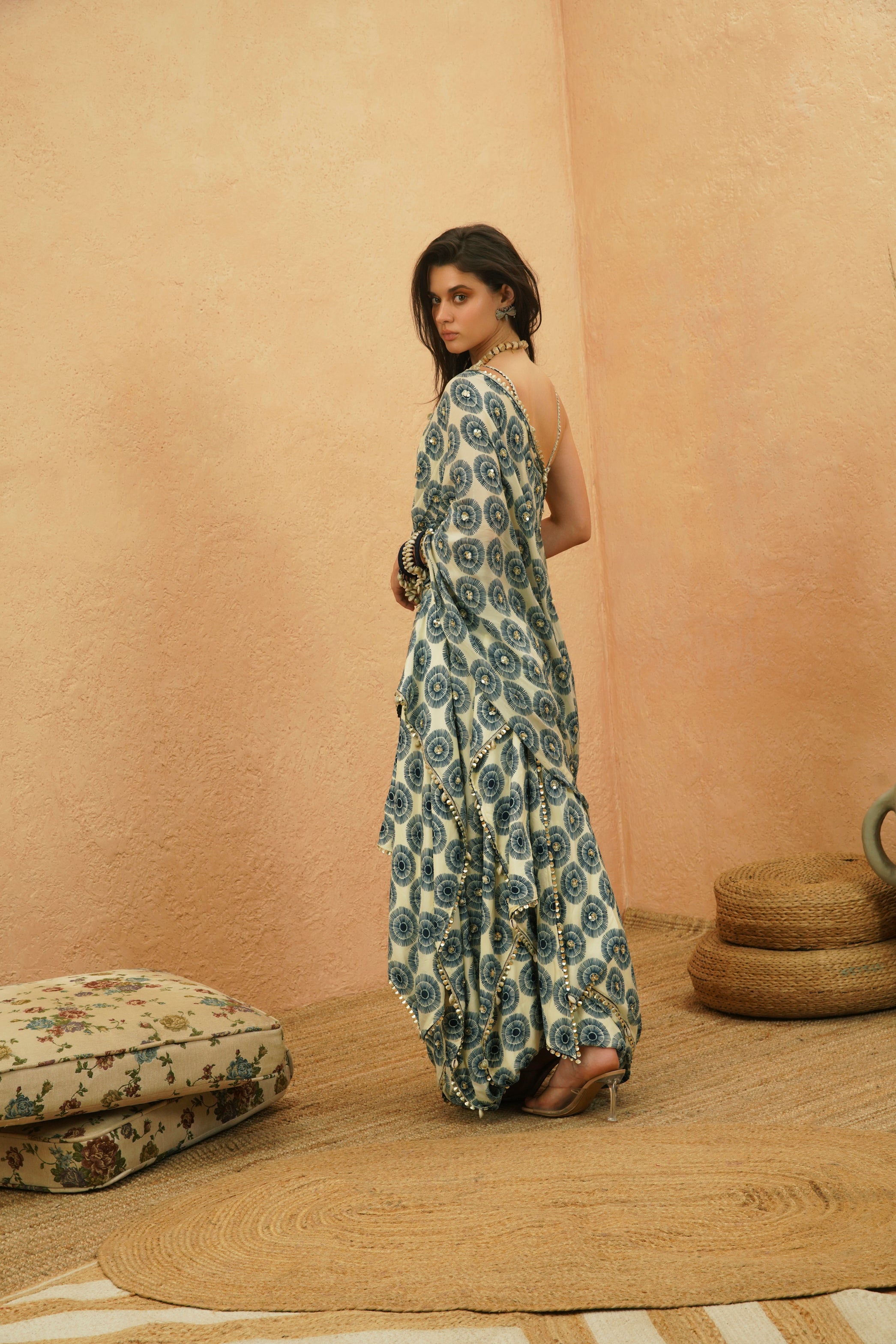 ZAYAN EMBELLISHED DRAPE SAREE WITH METALLIC  BUSTIER