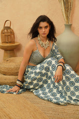 ZAYAN EMBELLISHED DRAPE SAREE WITH METALLIC  BUSTIER