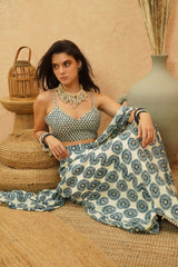 ZAYAN EMBELLISHED DRAPE SAREE WITH METALLIC  BUSTIER