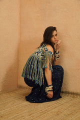NADIRA COLD SHOULDER FRINGE JACKET AND PANT