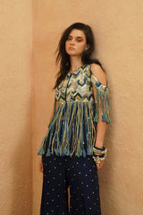 NADIRA COLD SHOULDER FRINGE JACKET AND PANT