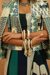 AFREEN CAPE JACKET WITH PRINTED DRAPE SKIRT AND BUSTIER
