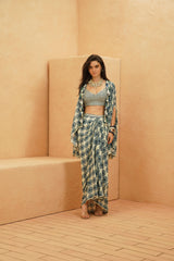 ZAYNA CAPE WITH METALLIC BUSTIER AND DRAPE SKIRT