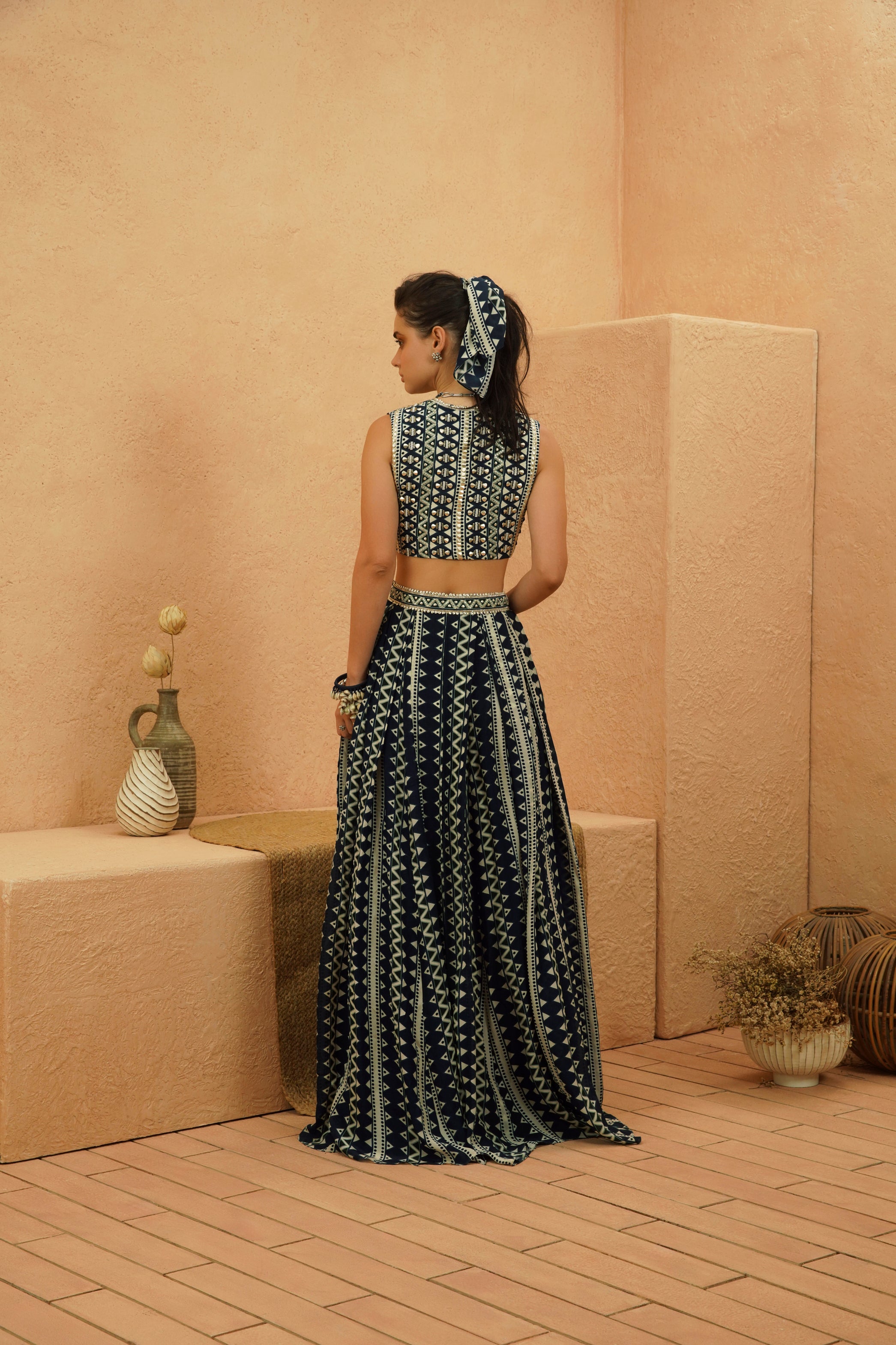 ZURI EMBELLISHED CROP TOP AND PLEATED SKIRT SET