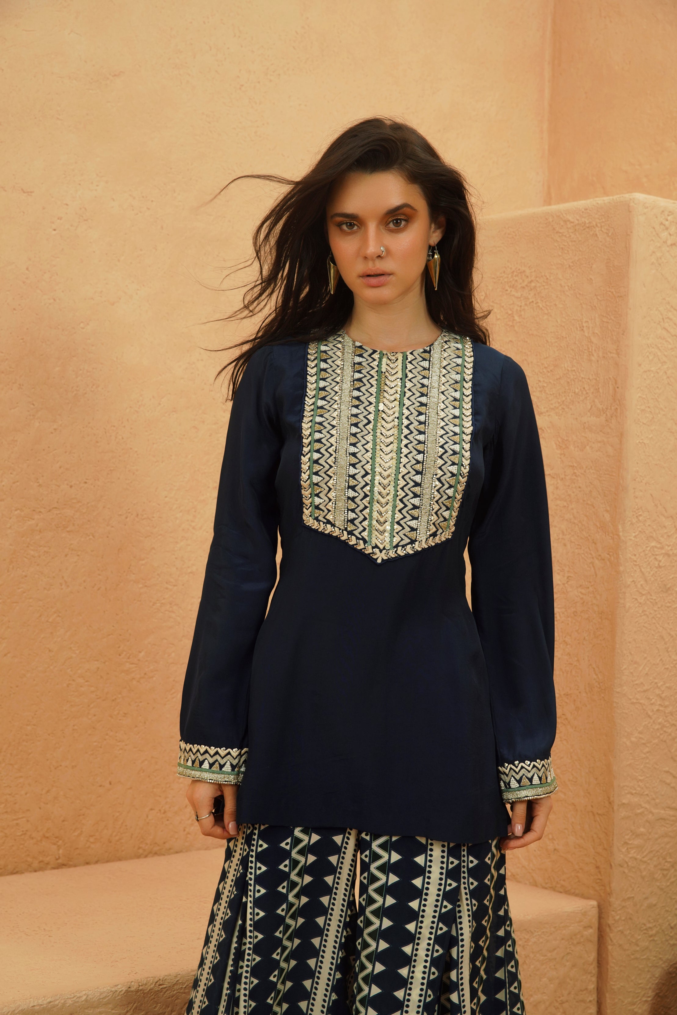ZAHARA MIDNIGHT BLUE KURTA AND FLARED PANT