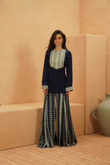 ZAHARA MIDNIGHT BLUE KURTA AND FLARED PANT