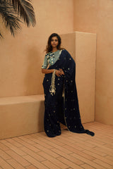 LAYLA MIDNIGHT BLUE EMBELLISHED SAREE WITH PATCHWORK BLOUSE