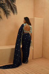 LAYLA MIDNIGHT BLUE EMBELLISHED SAREE WITH PATCHWORK BLOUSE