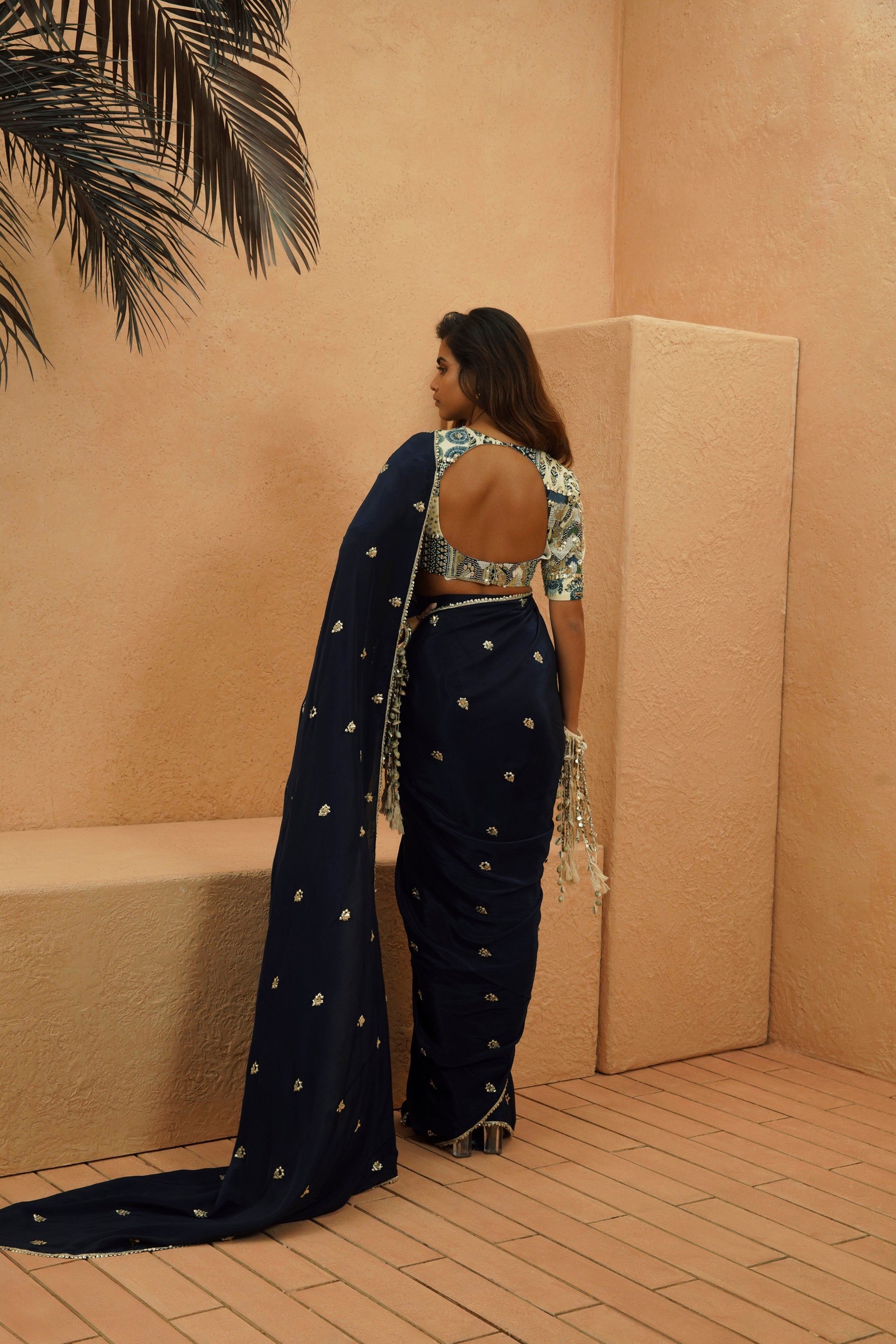 LAYLA MIDNIGHT BLUE EMBELLISHED SAREE WITH PATCHWORK BLOUSE