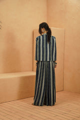 NOURA EMBELLISHED CAPE JACKET WITH BUSTIER AND FLARED PANT
