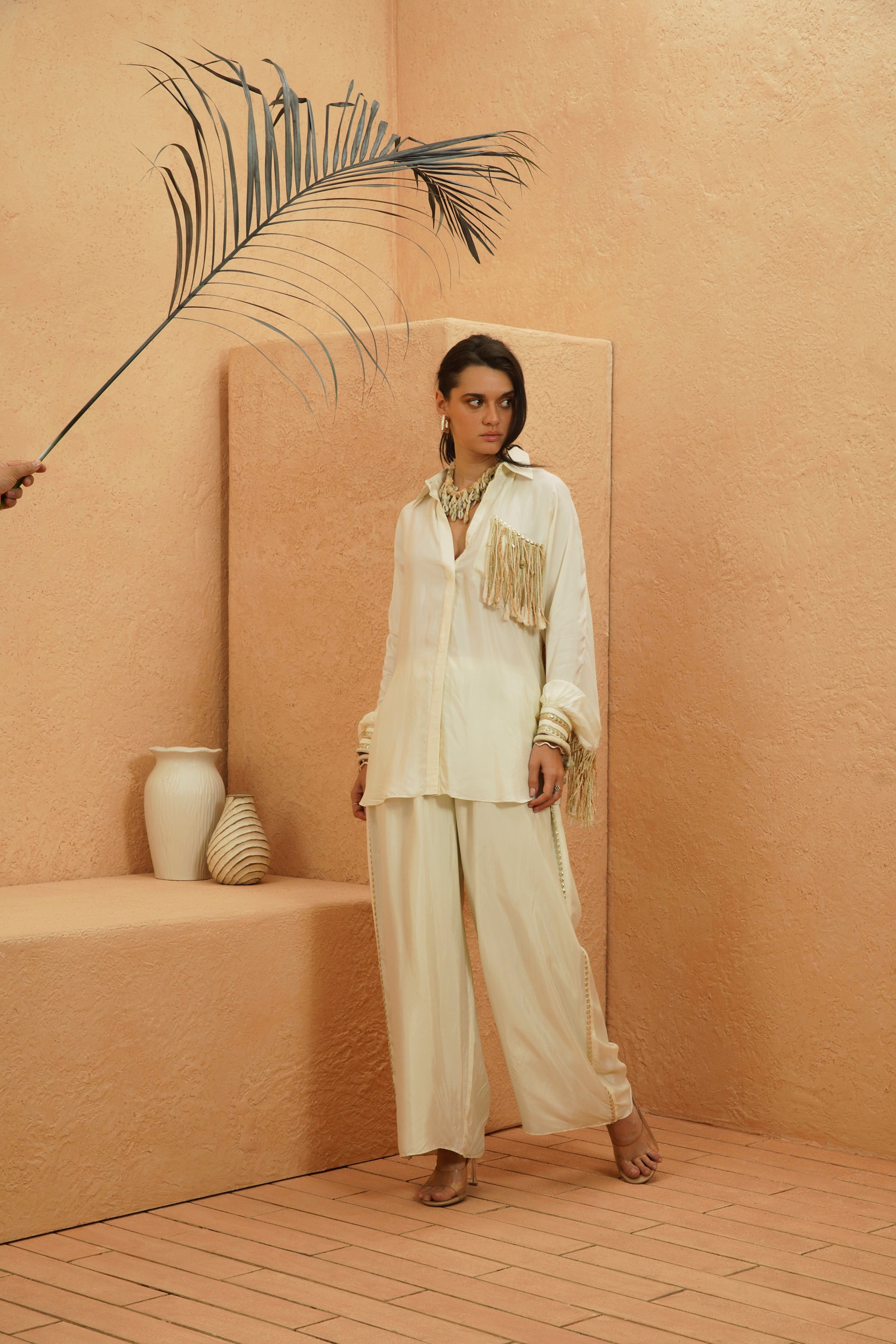 SAMIRA BEIGE TASSELED CO-ORD SET