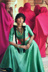 Katan Silk Fekua Weave Lehenga & Blouse with Organza Dupatta