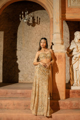 MIDAS SKIRT SET- Embroidered v-hem bustier and skirt with stole