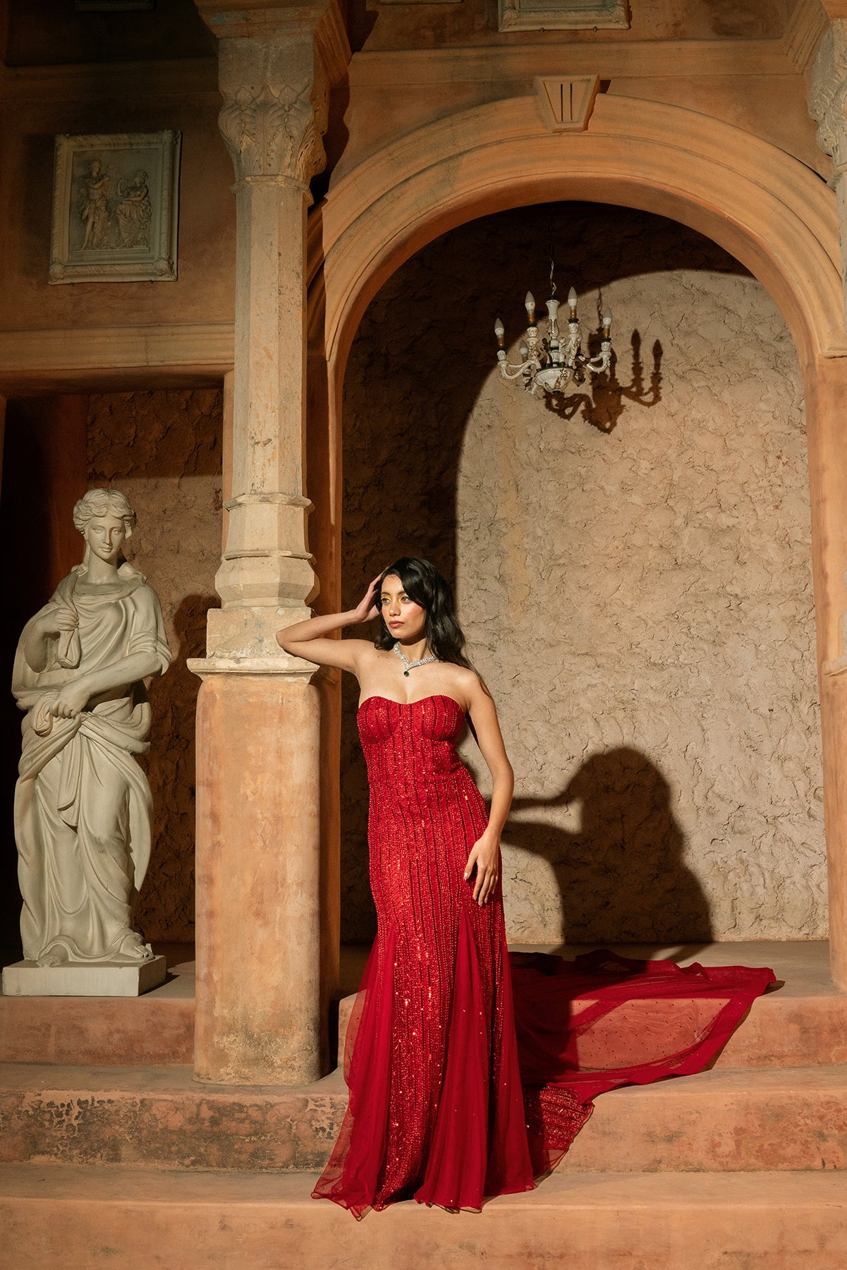 SYRENA GOWN-Embroidered corset gown with trail