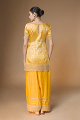 Sunset yellow brocade kurta and farshi salwar set