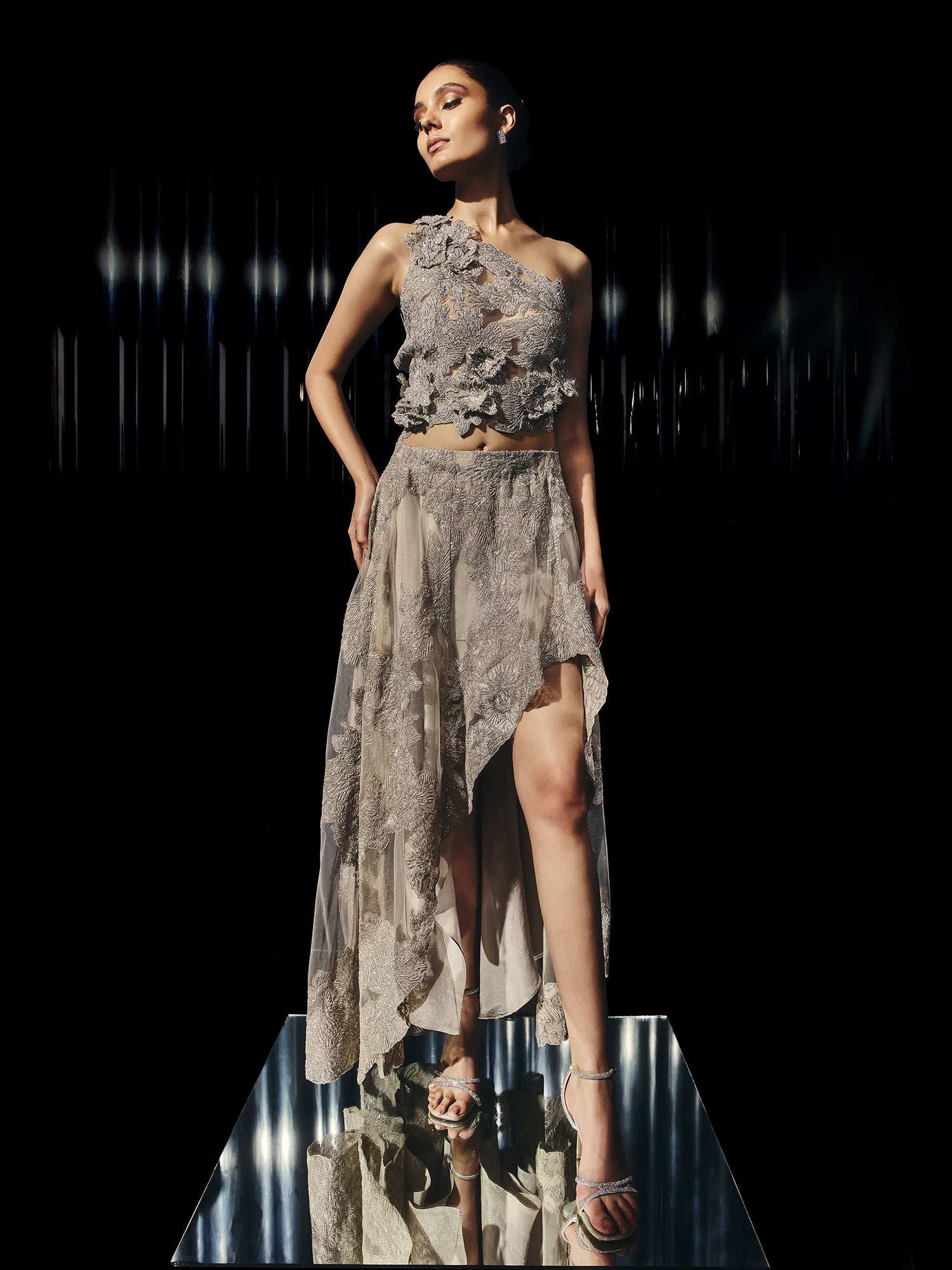 Frost Flora Metallic Sheer Skirt Set