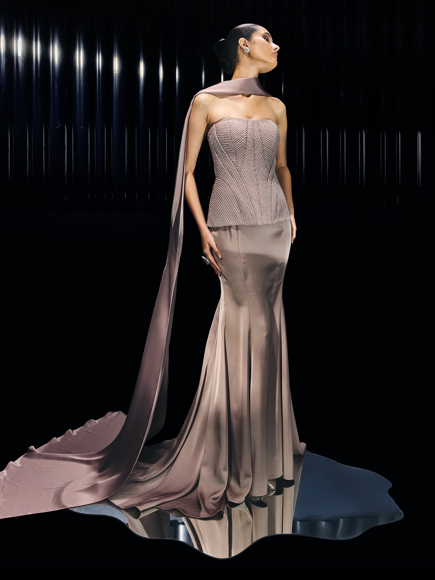 Seraphina Crystal Corset Paired with Draped Skirt