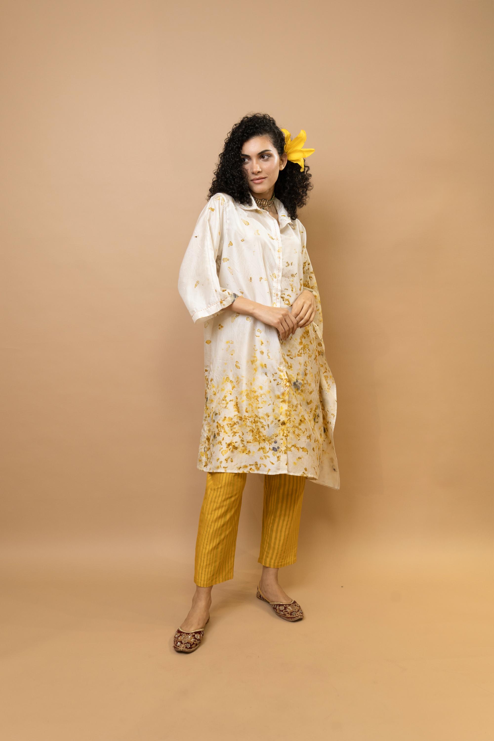 Marigold and rose petalsone shoulder shirt tunic