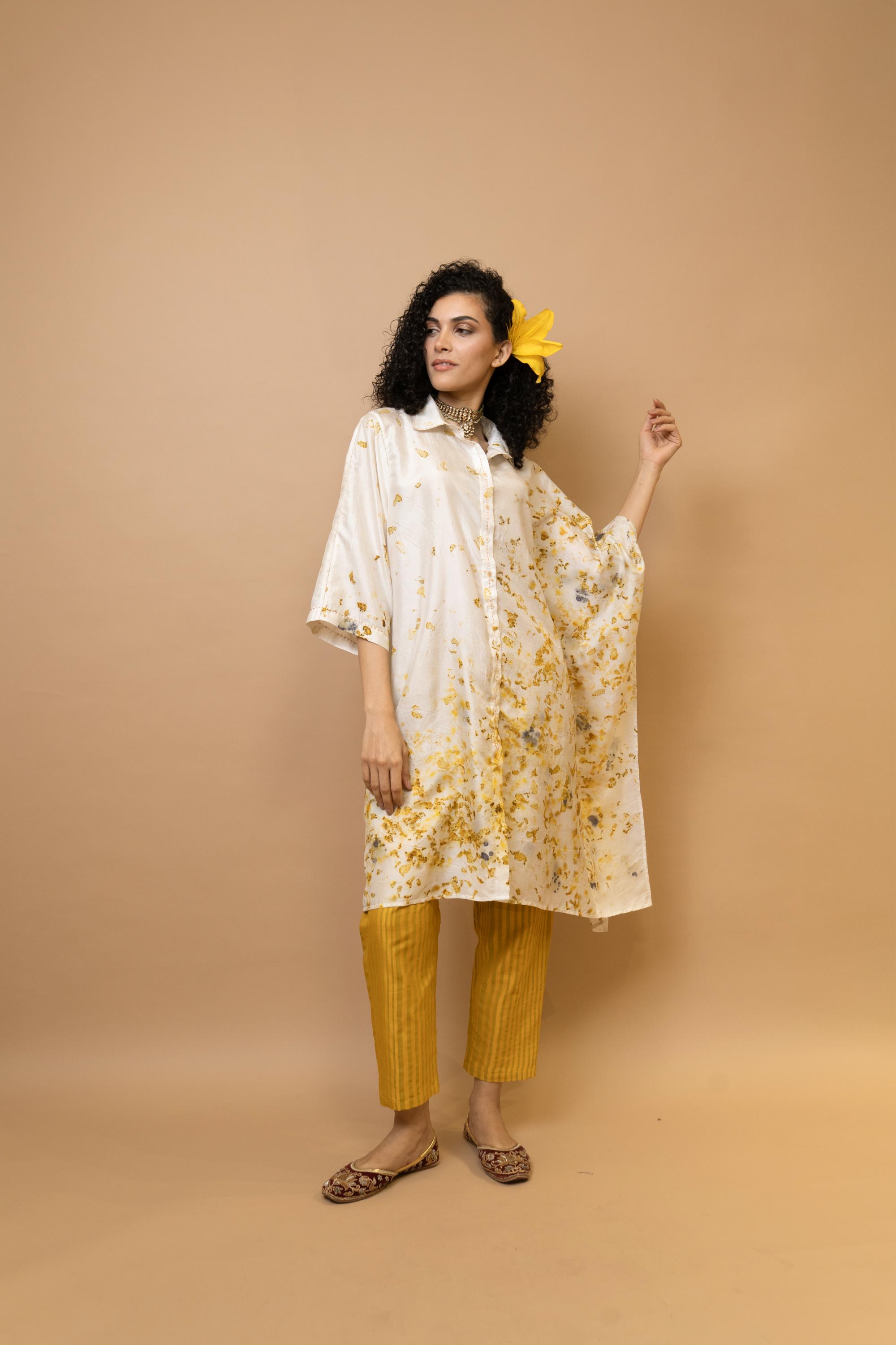 Marigold and rose petalsone shoulder shirt tunic