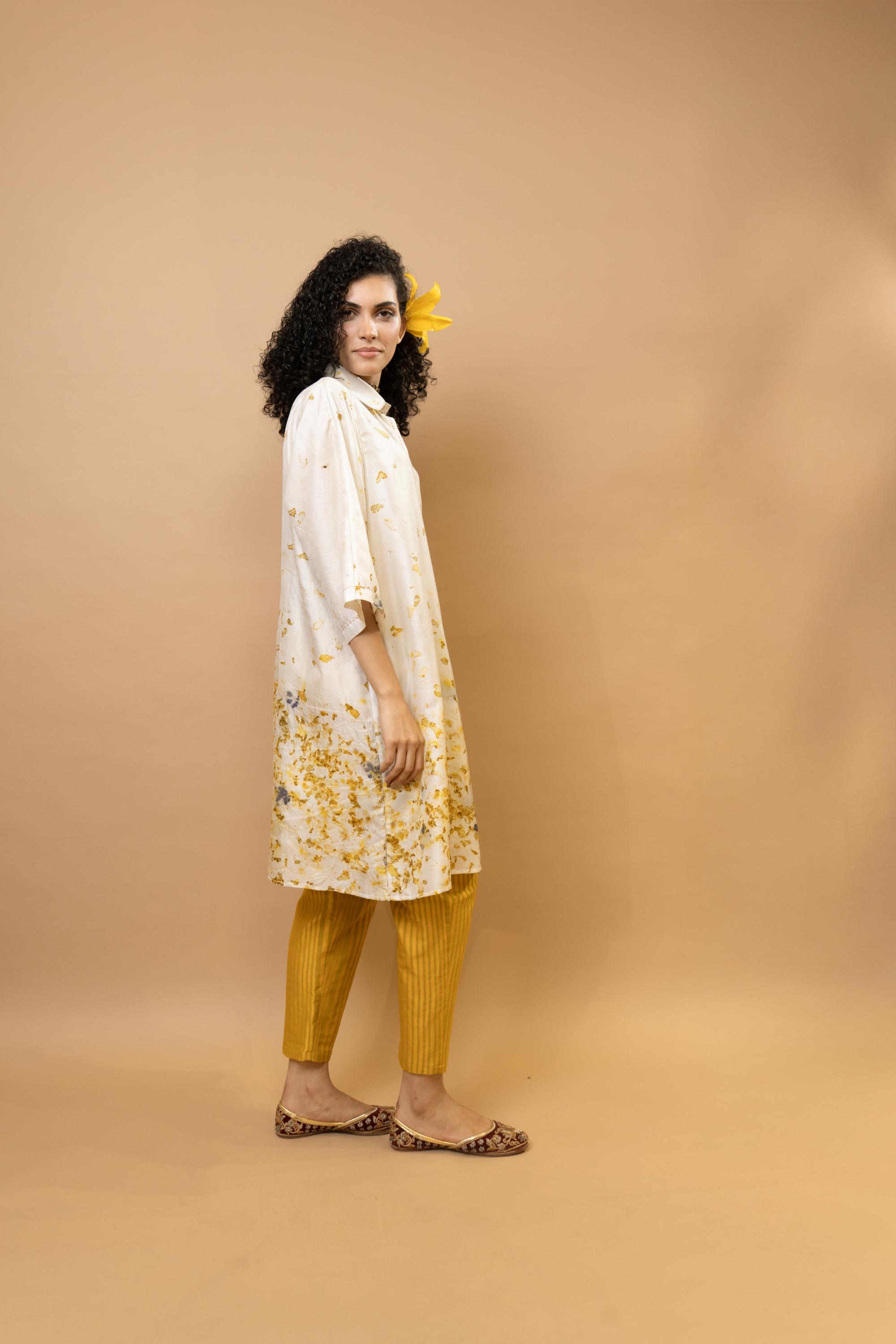 Marigold and rose petalsone shoulder shirt tunic