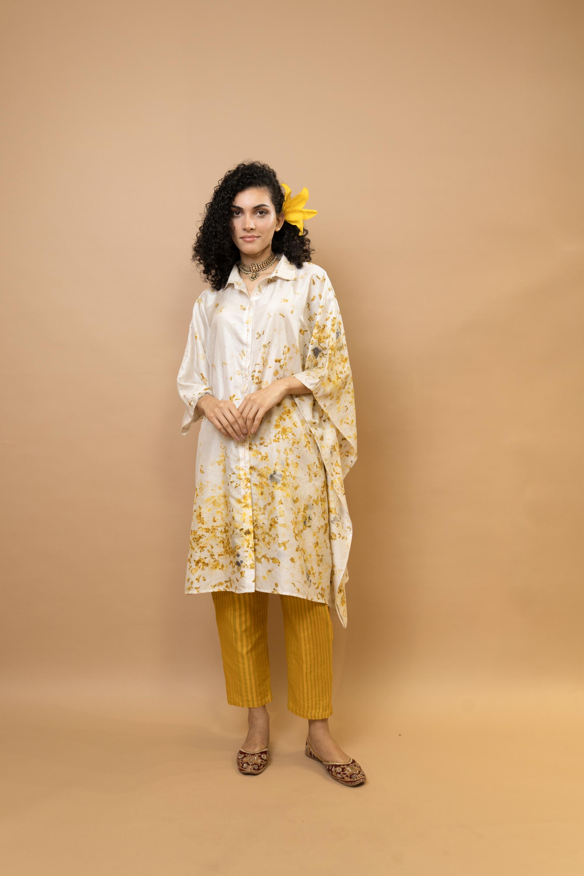 Marigold and rose petalsone shoulder shirt tunic