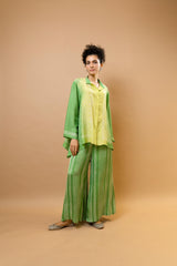 lime green ombre block-printed asymmetric shirt