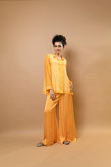 Yellow - orange ombre block-printed asymmetric shirt