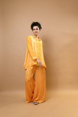 Yellow - orange ombre block-printed asymmetric shirt