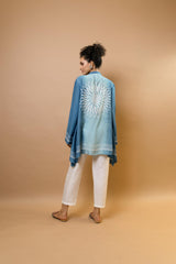 An indigo stylish ombre block-printed asymmetric shirt