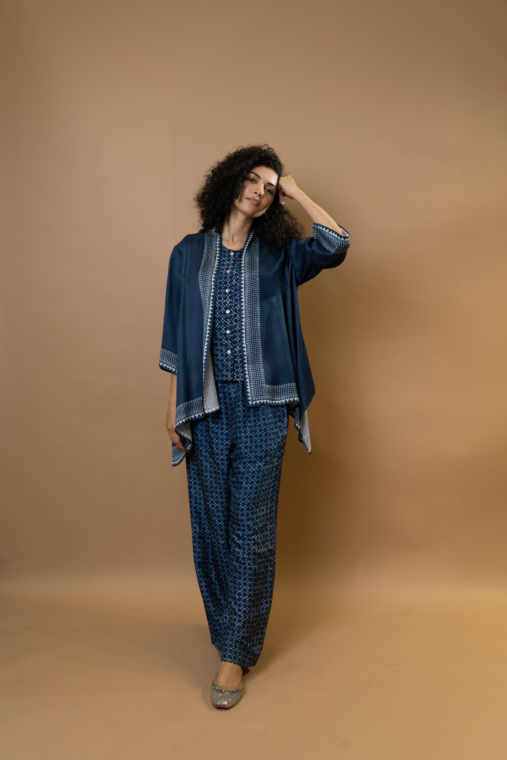 Indigo block-printed