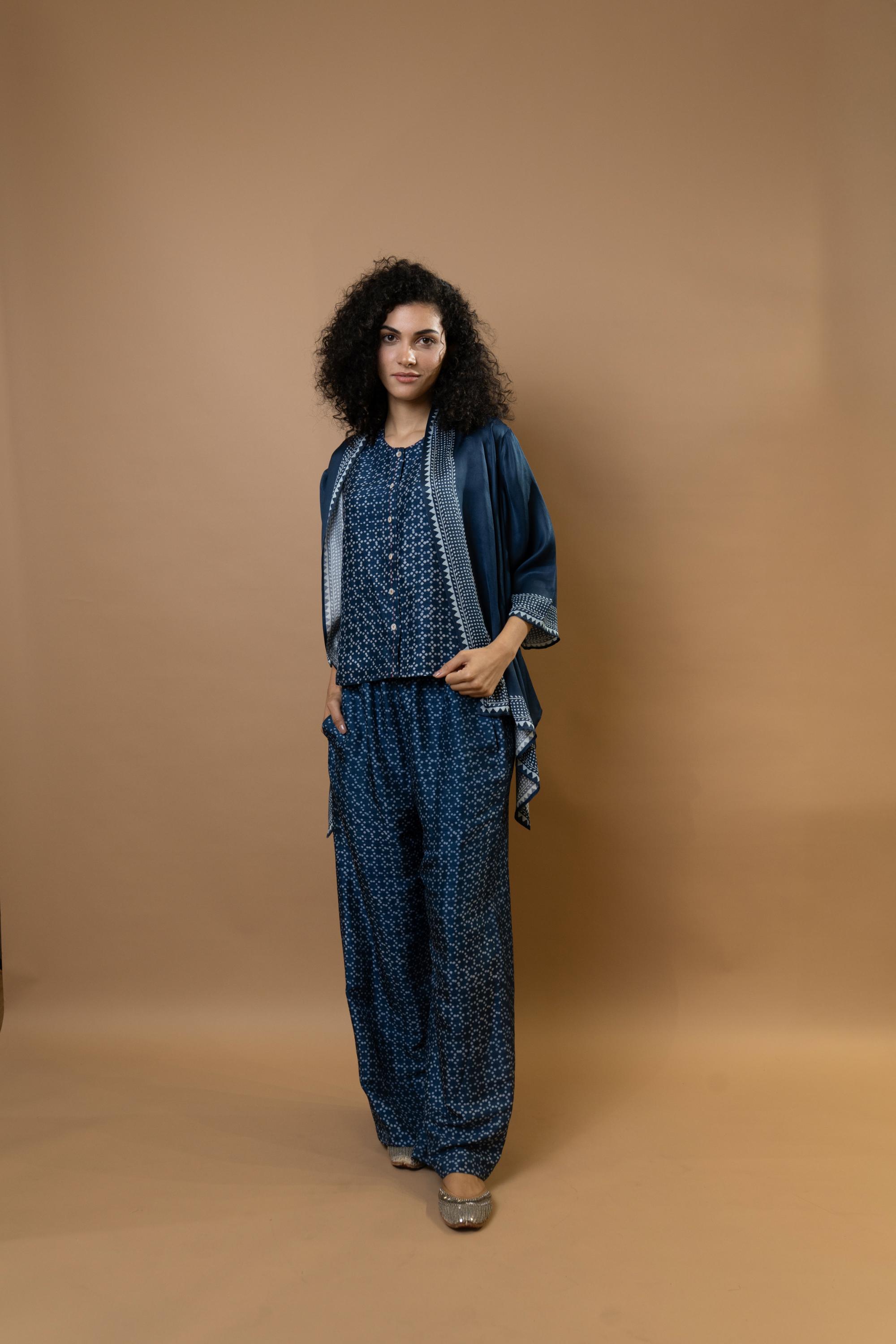Indigo block-printed
