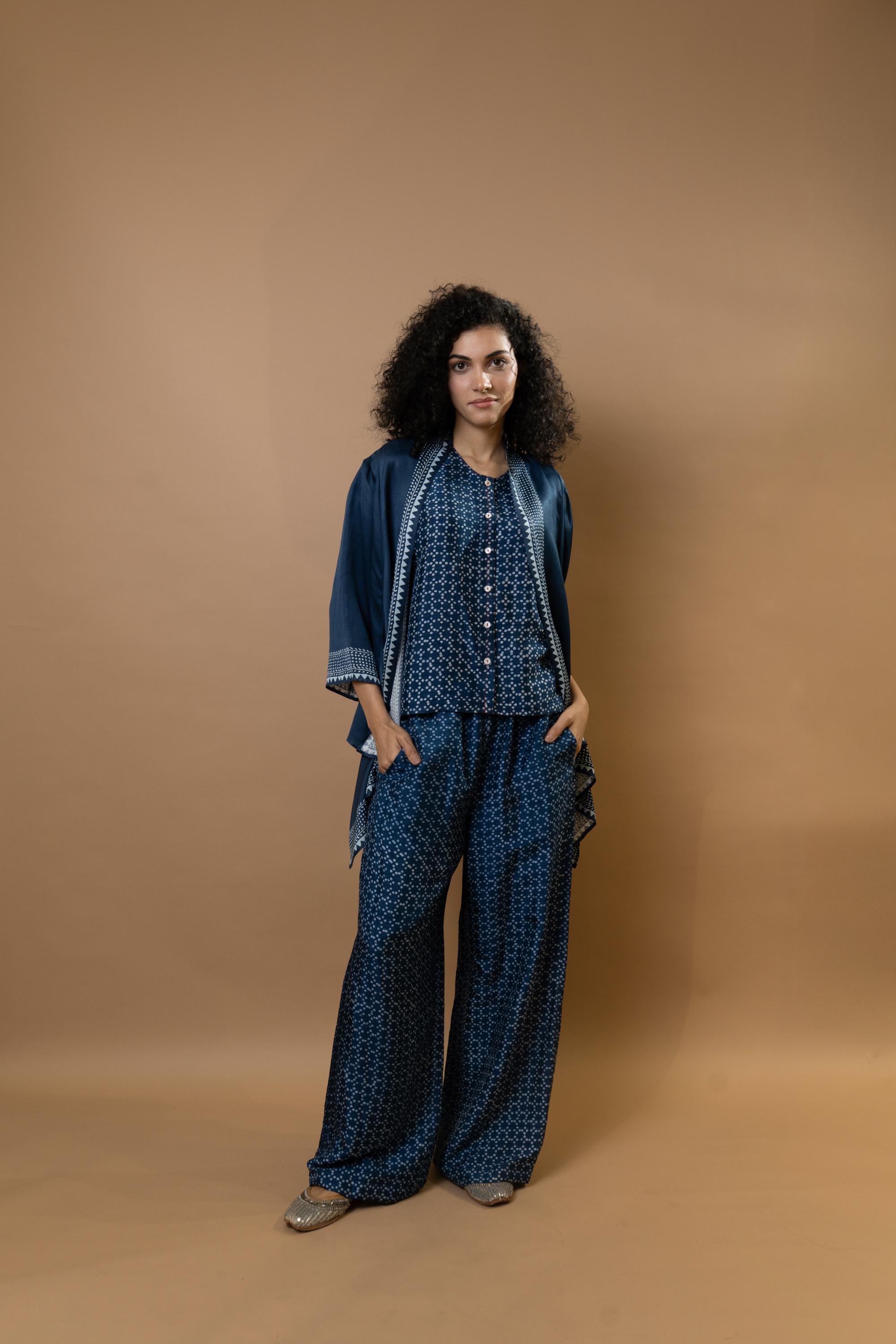 Indigo block-printed