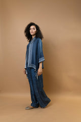 Indigo block-printed