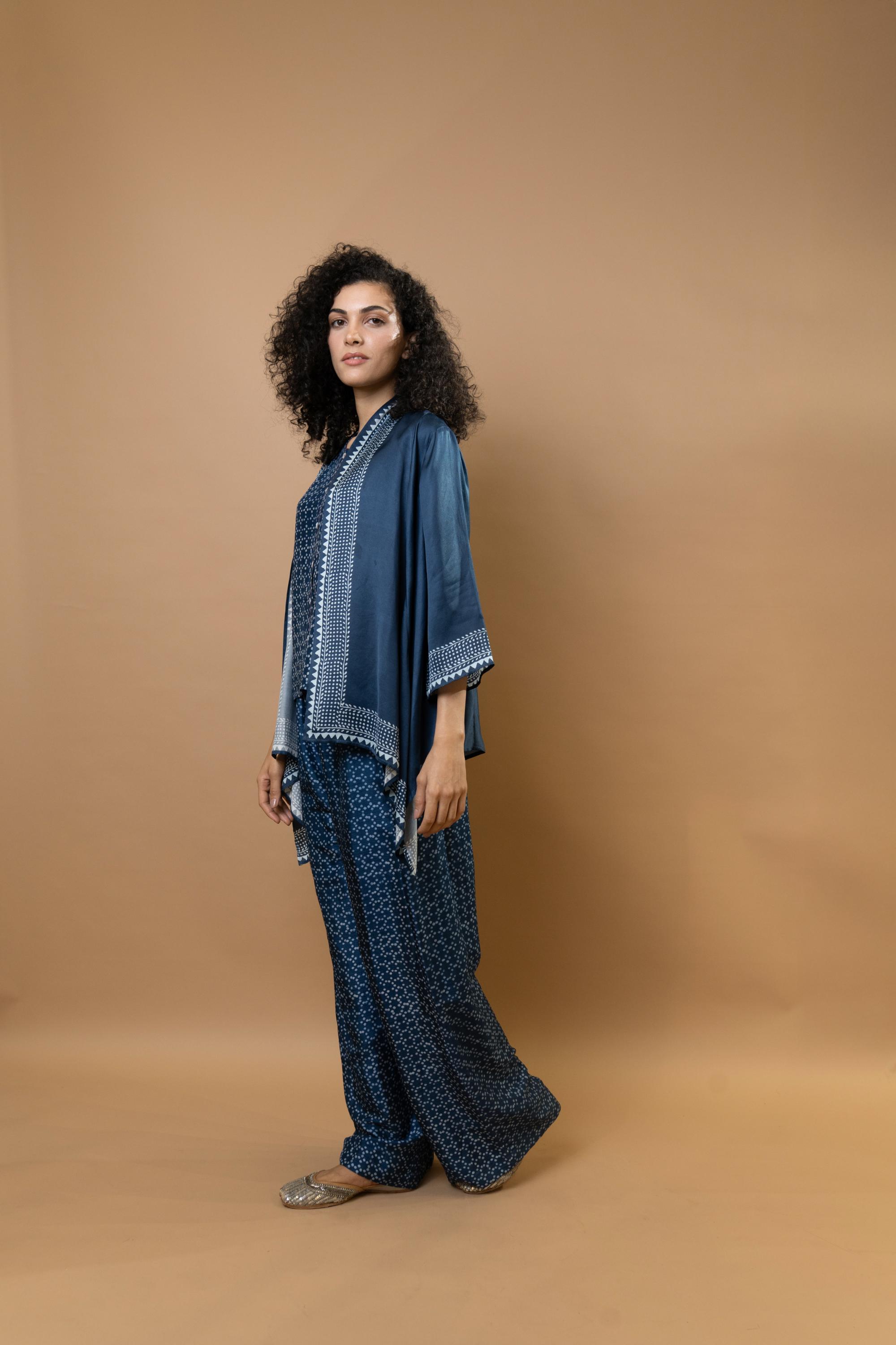 Indigo block-printed
