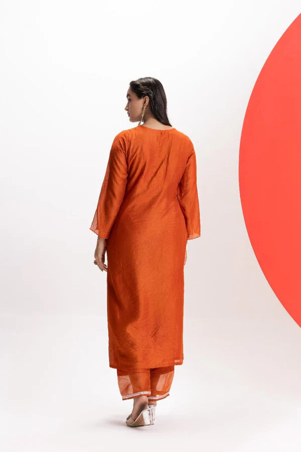 ORANGE PLEATED KURTA PANT