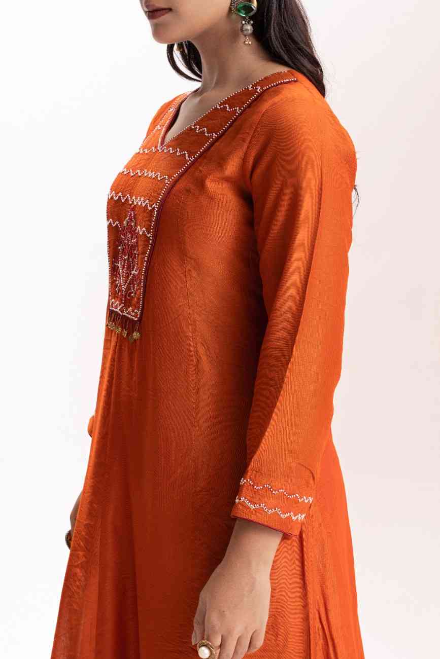 ORANGE YOKE KALI  KURTA SET