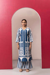 BLUE WOMEN PRINTED KURTA SET