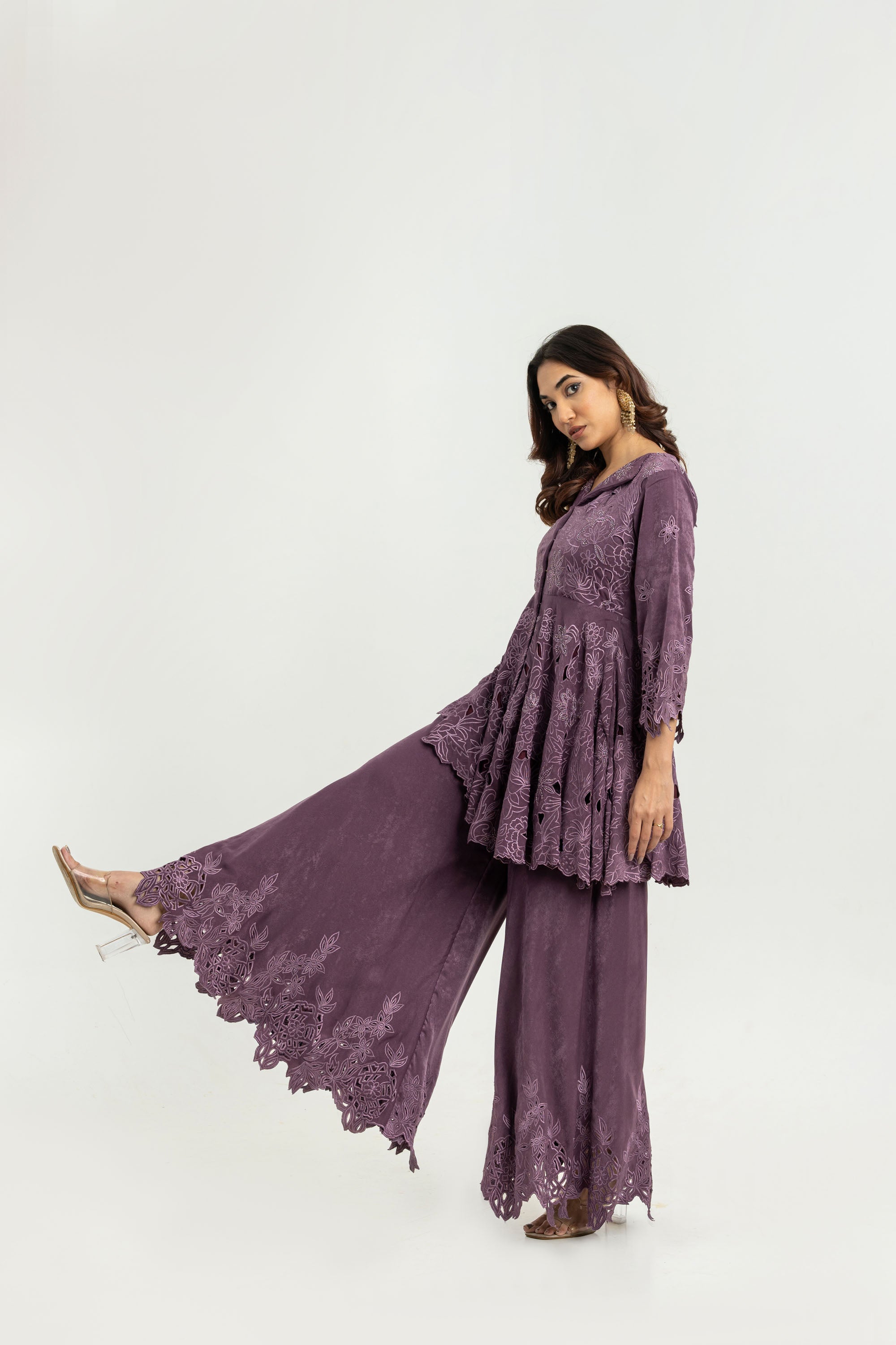 PURPPLE PEPLUM & PLAZO SET