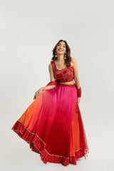 RED SHADED LEHNGA SET